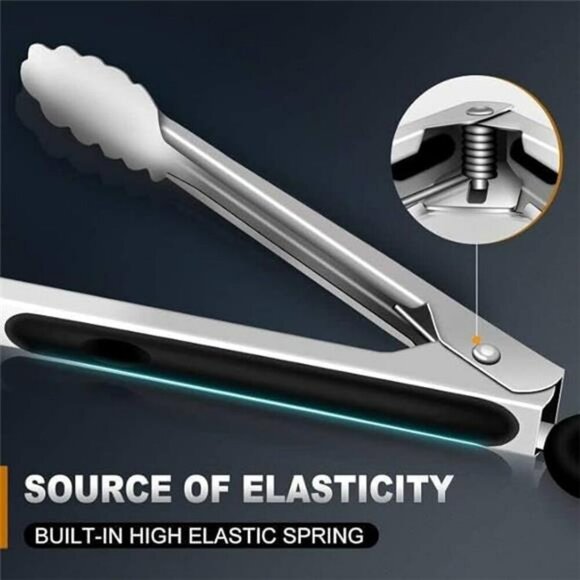 Stainless Steel Locking Tongs Set Silicone Tip Nonstick Heat Resistant 4 Pack - Picture 5 of 8